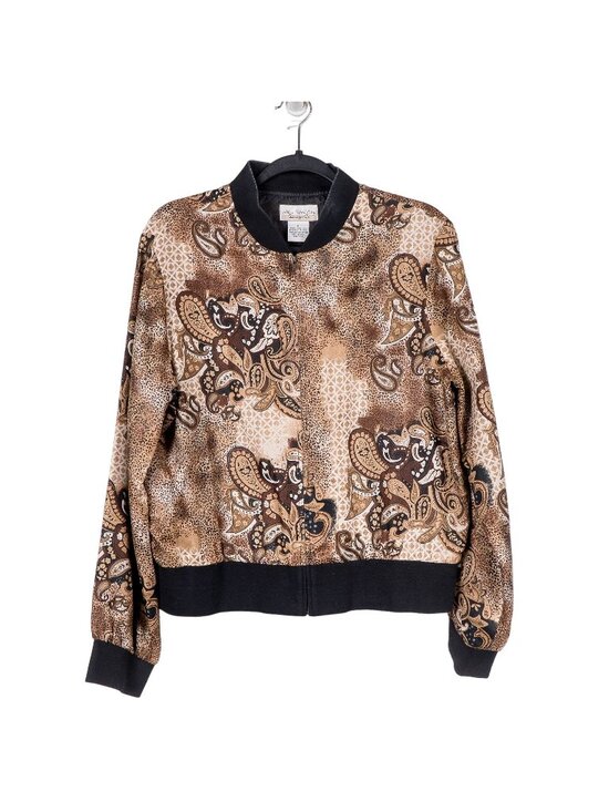 New York City Design Jackets & Blazers - Paisley Silk Jacket L Womens VTG Leopard Print Brown Full Zipper Bomber Lined